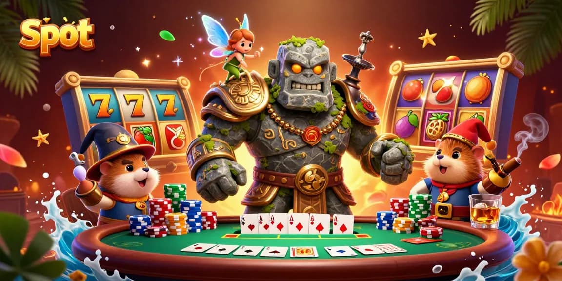 Menangkan slot dengan keberuntungan, simbol buah dan jackpot melambung dalam permainan kasino.