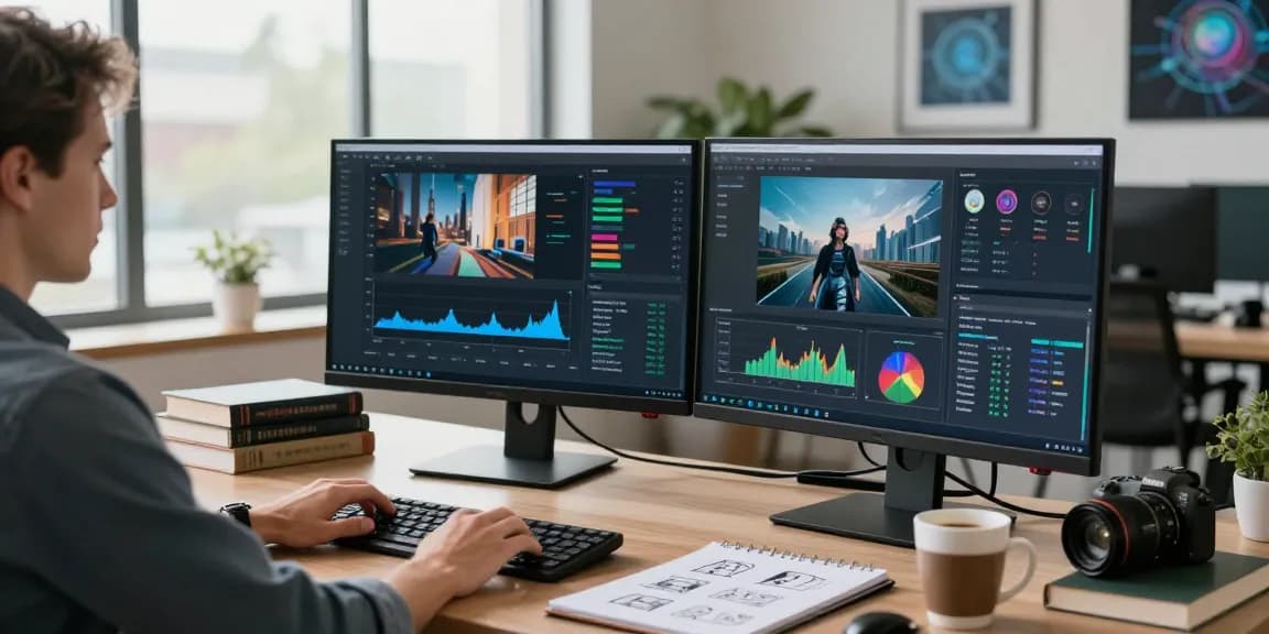 Data analyst using a free ai detector to analyze images in a modern workspace.