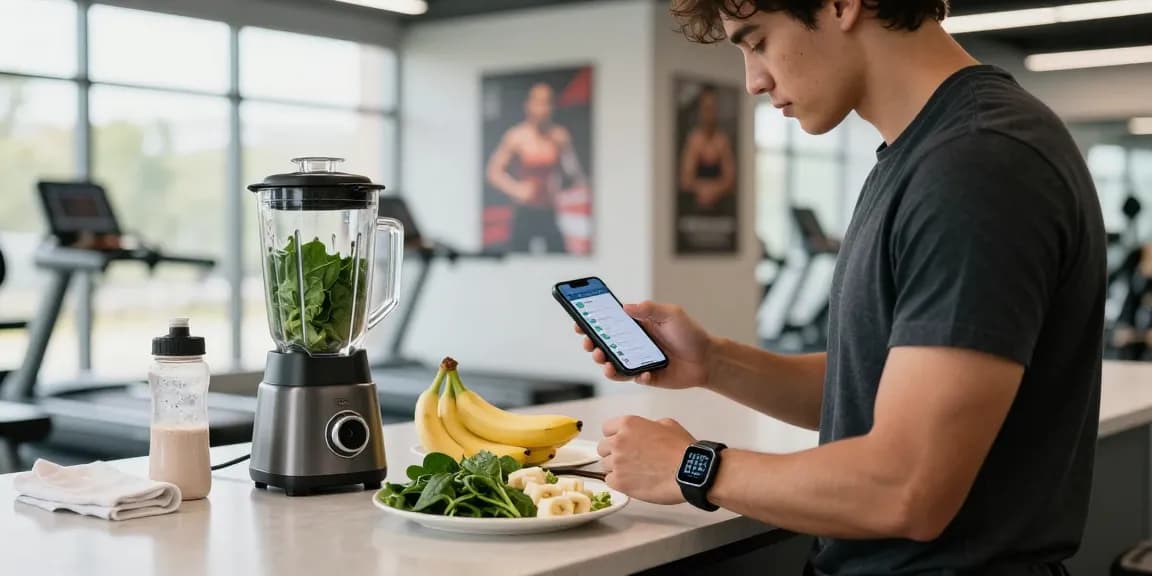Using the best macro tracking app for post-workout nutrition planning in a gym.