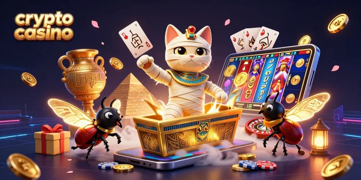 Jouez dans un crypto casino animé avec une momie égyptienne et des éléments de jeu fascinants.