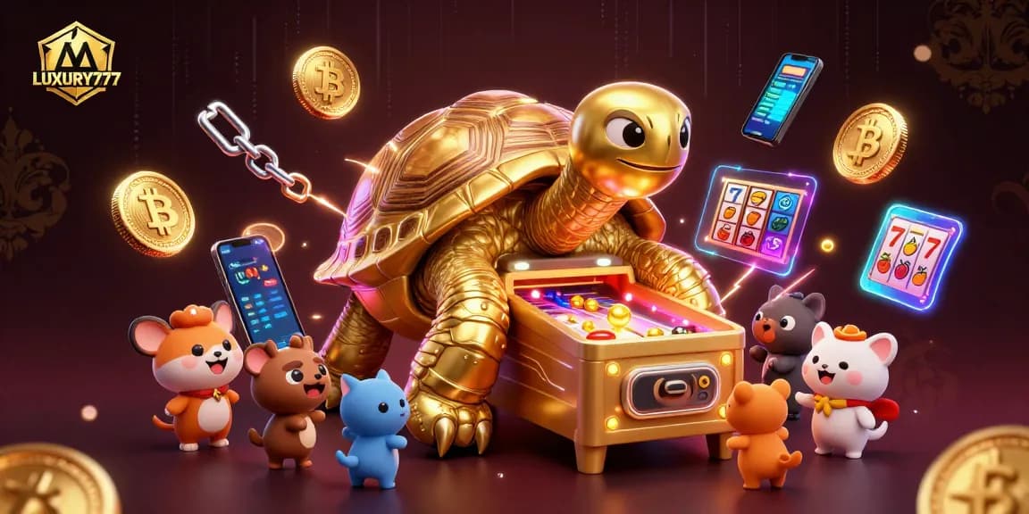 Permainan slot LUXURY777 dengan kura-kura emas raksasa yang menarik penuh energi di kasino