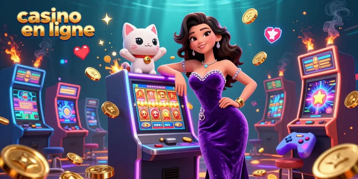 Découvrez le divertissement des casinos en ligne avec des visuels captivants de jackpots, de jeux et de personnages vibrants.