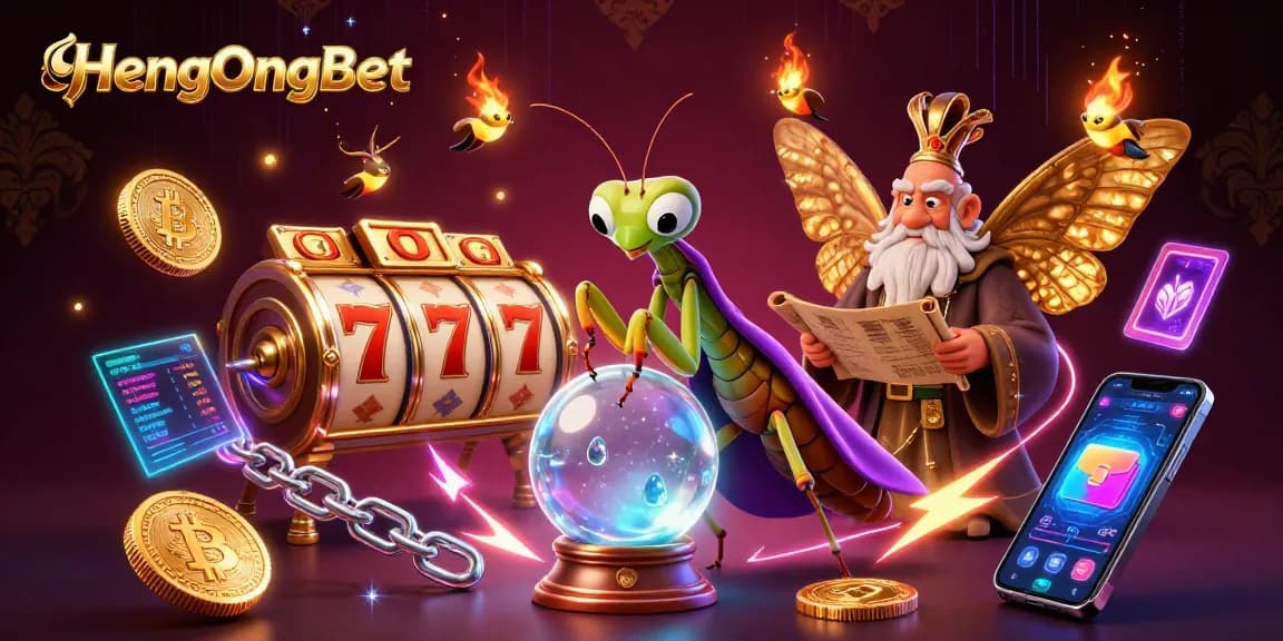 Experience HengOngBet's dynamic casino atmosphere with vivid characters and game elements illustrating excitement.