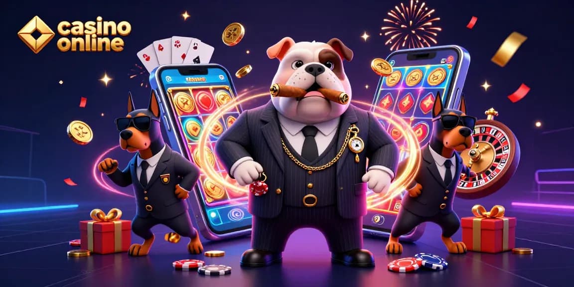 Joacă casino online cu câteva sloturi colorate, câini de pază și un lider mafiot
