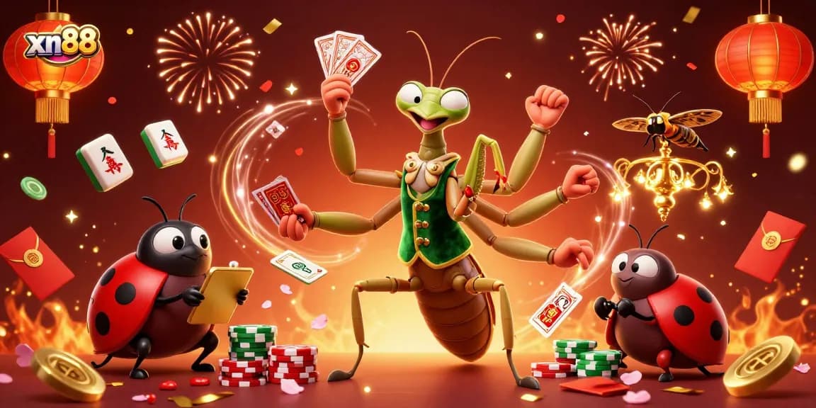 Watch the xn88 casino scene bring excitement with unique creatures dealing cards and pouring champagne.