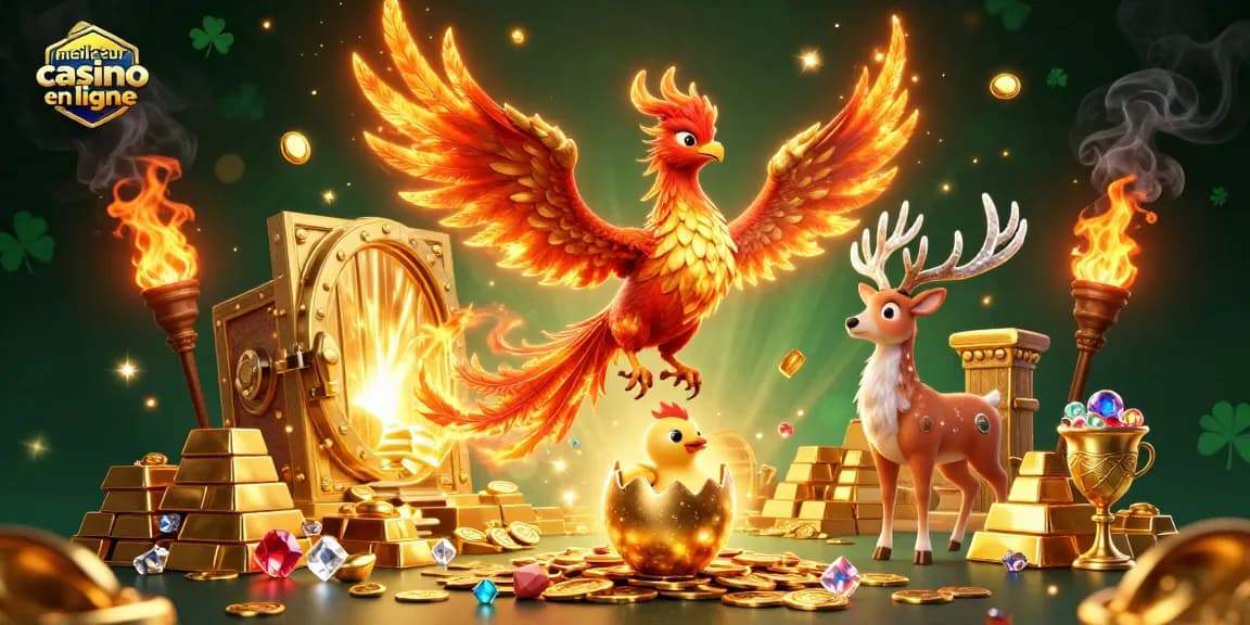 Découvrez l'excitation au meilleur casino en ligne avec un phénix qui renaît et des trésors débordants.