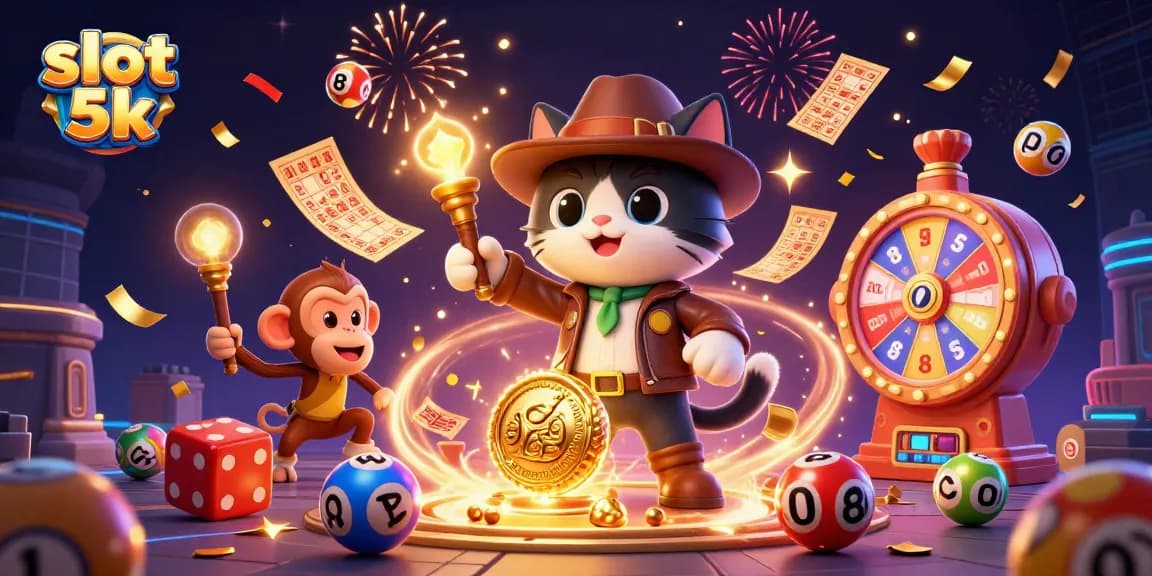 Engage with exciting games at slot 5k featuring vibrant casino elements and celebratory visuals.