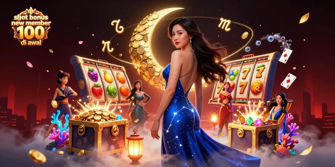 Experience the thrill of slot bonus new member 100 di awal with vibrant imagery of winning slots and allure.