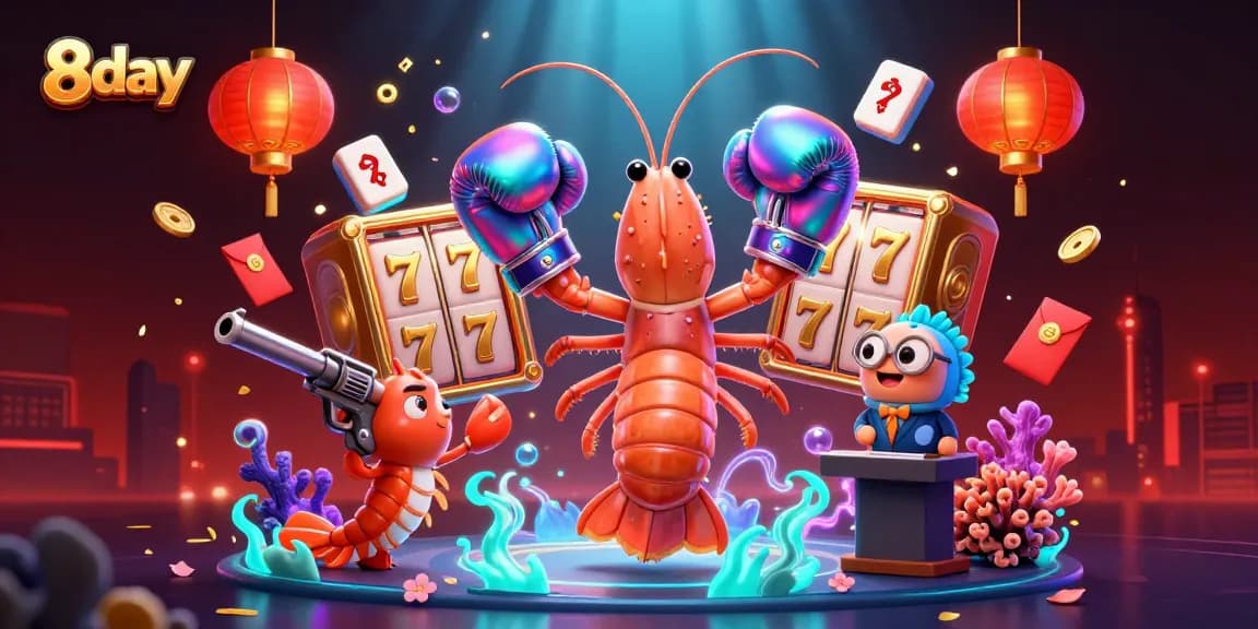 Experience thrilling action with 8day at the casino featuring colorful slots, shrimp champions, and dynamic game elements.