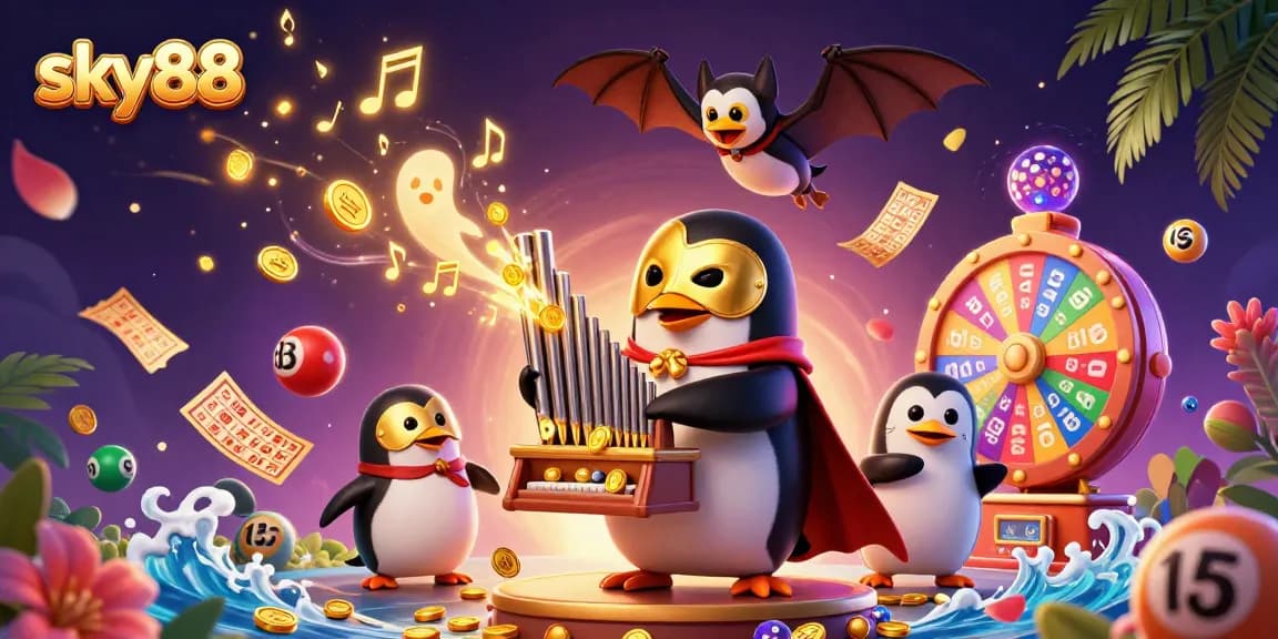 Experience thrilling gameplay at sky88 with a dynamic 3D casino illustration featuring engaging lottery elements.