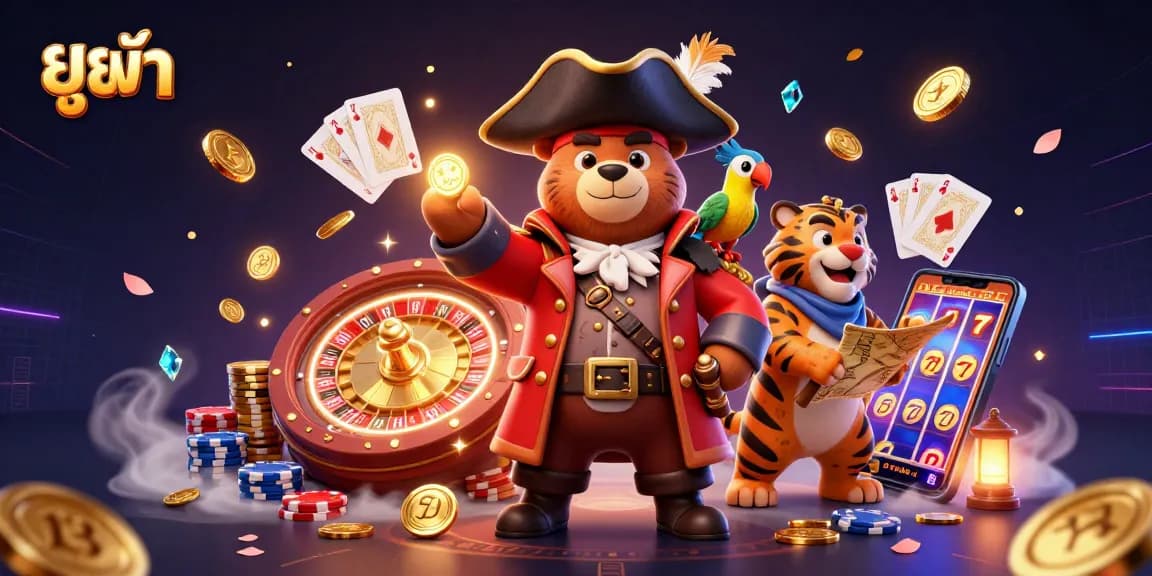 Engage in thrilling gaming adventures with ยูฟ้า while exploring vibrant casino elements in a dynamic 3D scene.