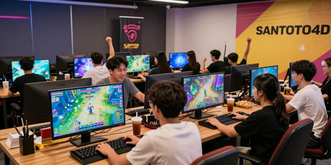 Pemain di platform santoto4d merayakan kemenangan dalam suasana bermain yang seru dan modern.