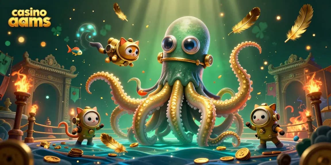 Gioca a giochi emozionanti nei casinò non AAMS con un'illustrazione 3D vibrante che presenta un kraken e personaggi unici.