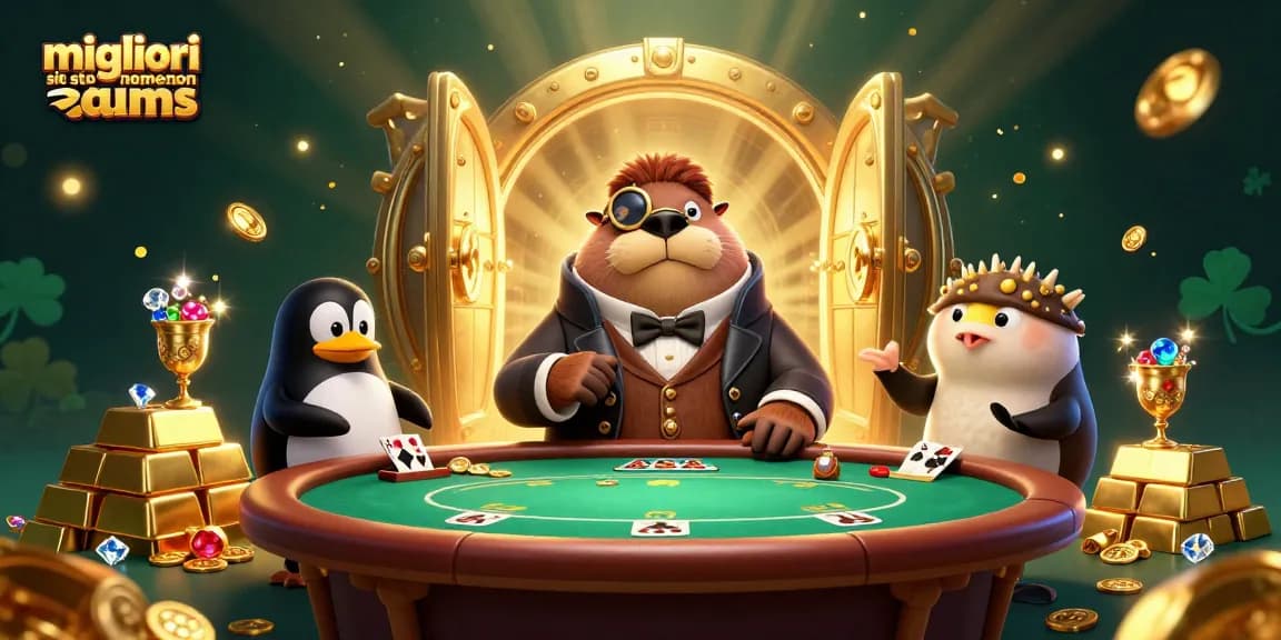 Scopri i migliori siti scommesse non AAMS con questa vibrante illustrazione 3D, dove un foca gioviale gioca a poker.