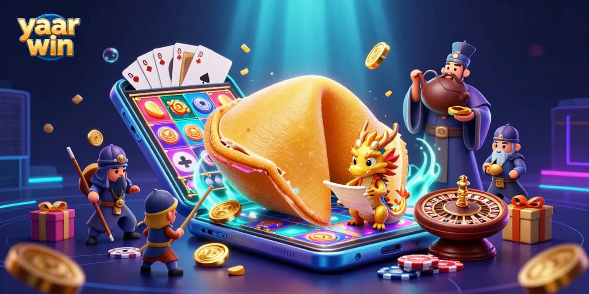 Play exciting games at yaar win with a vibrant casino-themed 3D digital illustration.