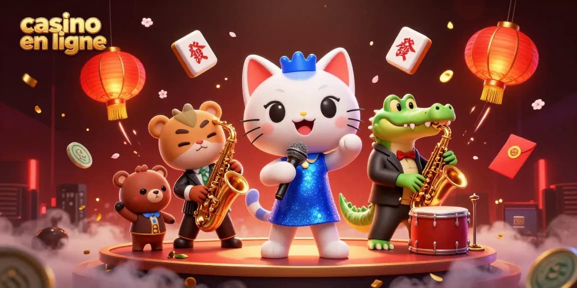 Vivez l'excitation du casino en ligne avec un chat chanteur de jazz et ses amis sur scène