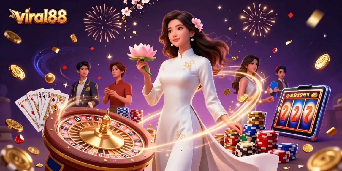 Experience the thrill of viral88 with a vibrant casino scene featuring rich game elements.