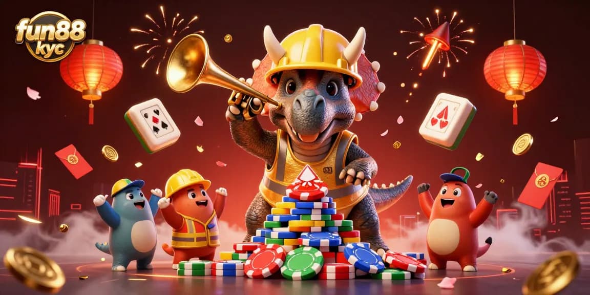 Tham gia đặt cược tại fun88 kyc với hình ảnh vui nhộn của khủng long trong casino.