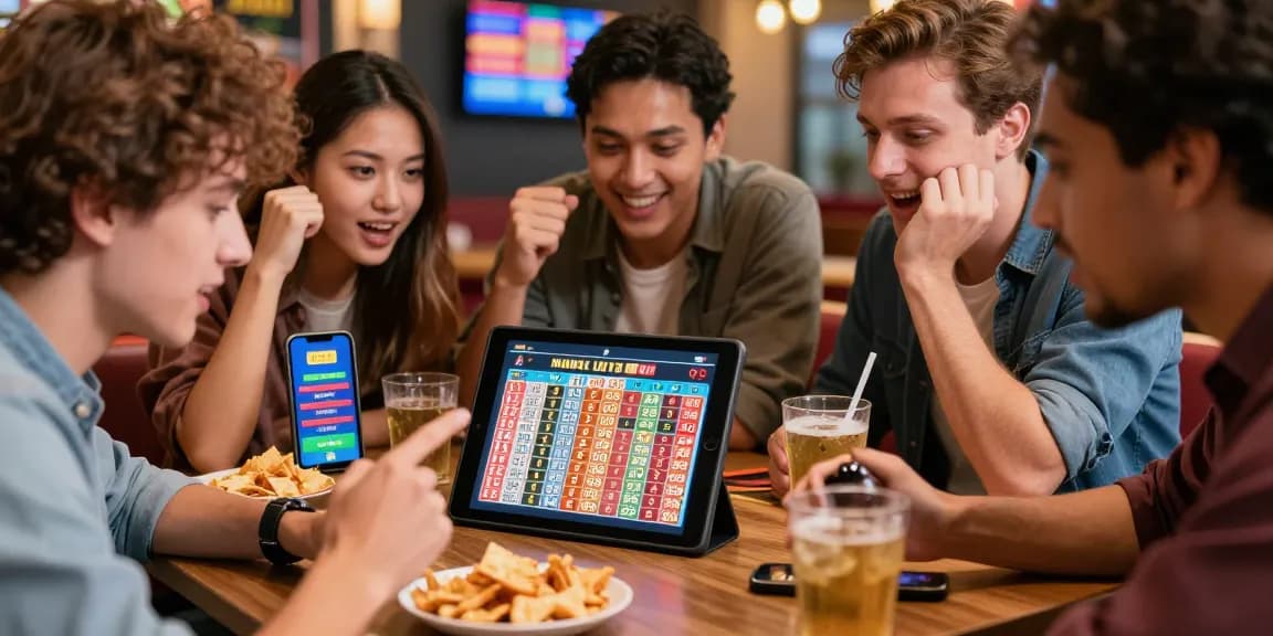 Pengguna ratutogel menikmati pengalaman taruhan togel online dengan tablet, menampilkan suasana ceria dan interaksi sosial.