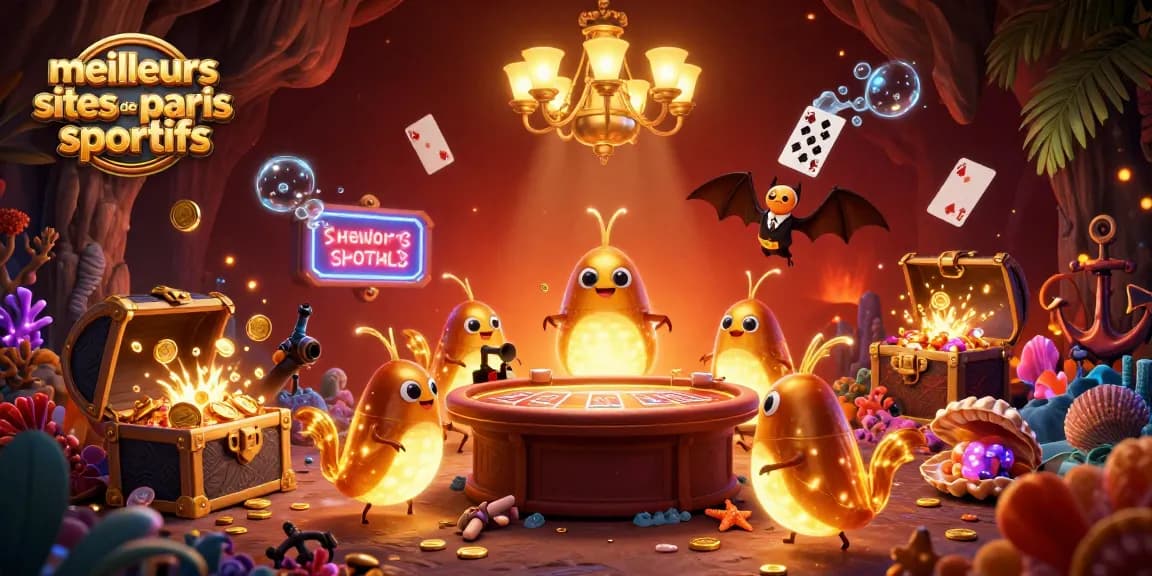 Parier sur les meilleurs sites de paris sportifs avec des personnages luisants dans un casino sous-marin.