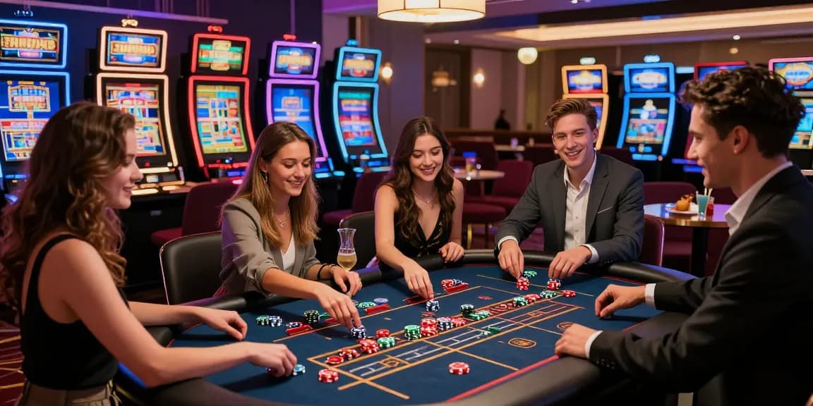 Exciting scene of migliori casinò online non aams with friends playing roulette and enjoying casino ambiance