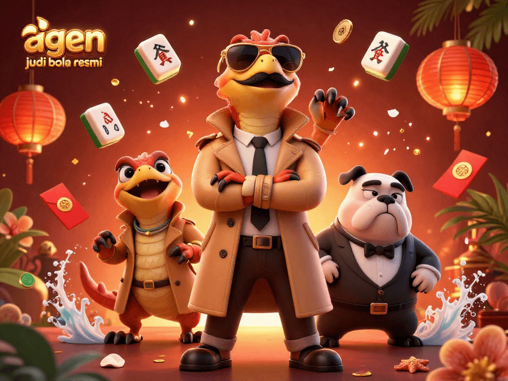 Experience the excitement of agen judi bola resmi with bold characters and vibrant casino elements in action.