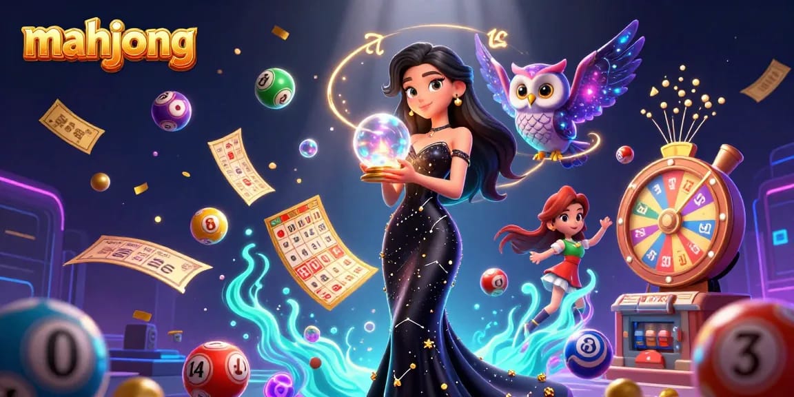 Engage in exciting mahjong gameplay as a glamorous character surrounded by vibrant casino elements.