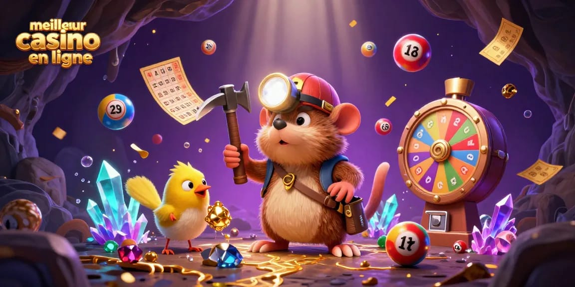 Experience the thrill of the meilleur casino en ligne with a treasure hunter mole amidst vibrant game elements.