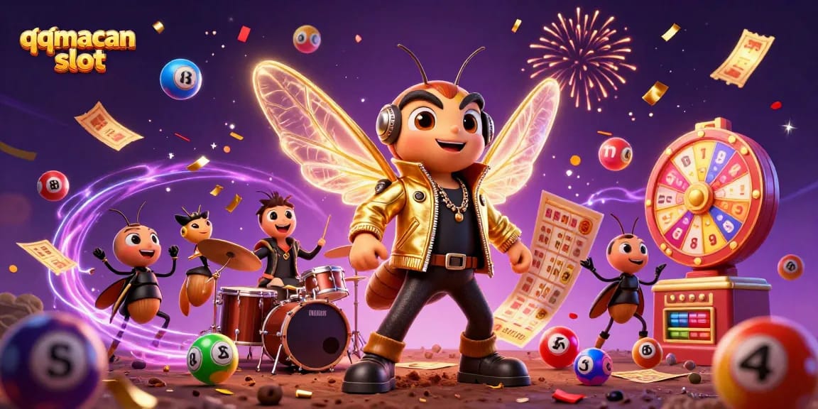 Engage with the qqmacan slot excitement in a vibrant 3D casino scene full of dynamic elements.