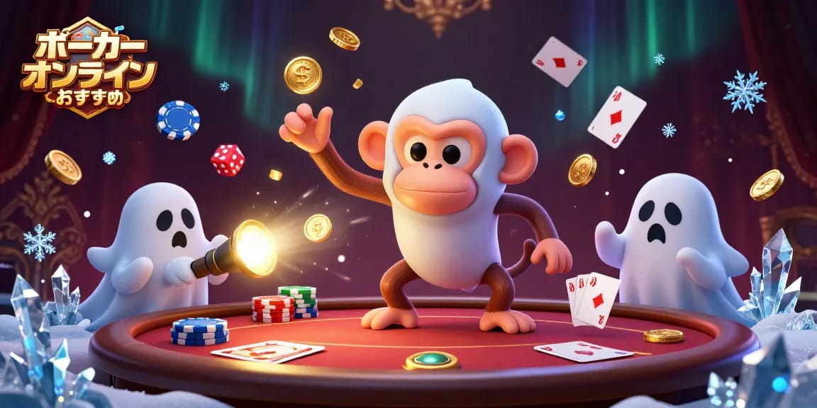 ポーカー オンライン おすすめで楽しむ姿勢を持つ、ユニークなポーカーモンスターを描いたイラスト