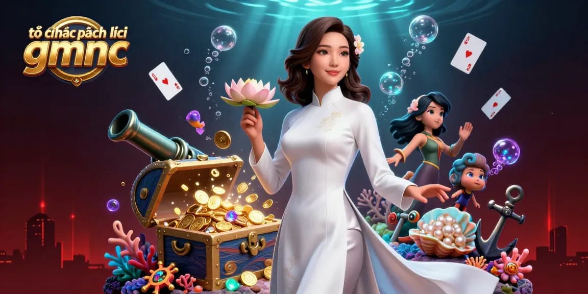 Immerse yourself in the world of tổ chức pháp lý gmnc with our captivating illustration showcasing an elegant Asian woman amid riches and gaming elements.