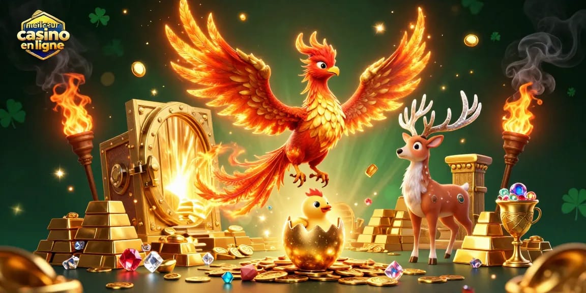 Découvrez l'excitation au meilleur casino en ligne avec un phénix qui renaît et des trésors débordants.