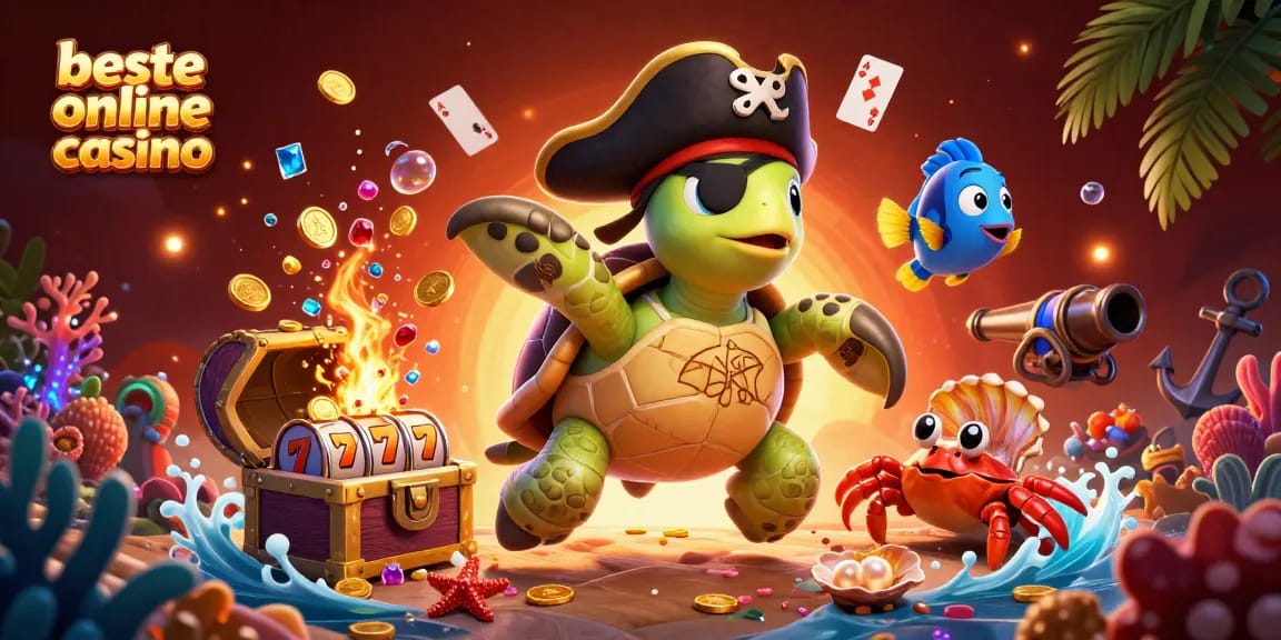 Experience the thrilling beste online casino adventure featuring a pirate turtle and treasure in stunning detail.