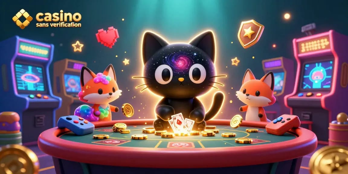 Jouez au casino sans vérification avec un chat noir trou noir et un renard nébuleux dans un environnement de jeu dynamique.