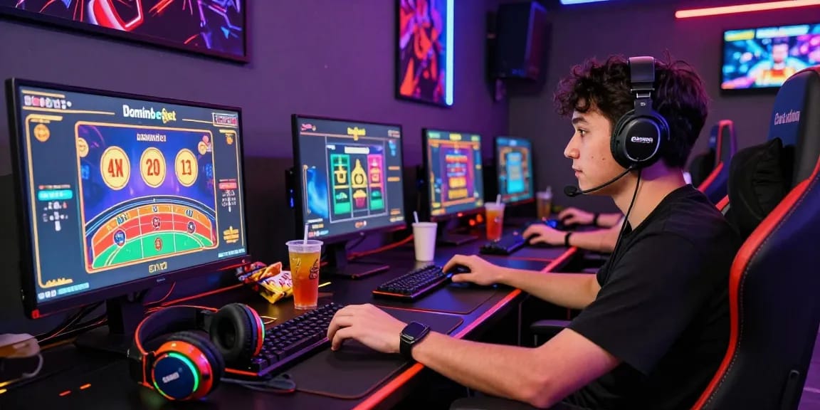 Exciting online gaming scene featuring a player experiencing Daftar Dominobet with vibrant visuals and immersive atmosphere.