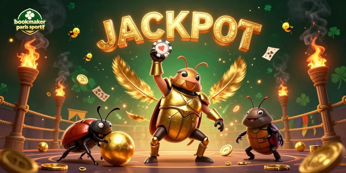 Illustration dynamique représentant un bookmaker paris sportif avec des personnages ludiques dans une arène de jeu.