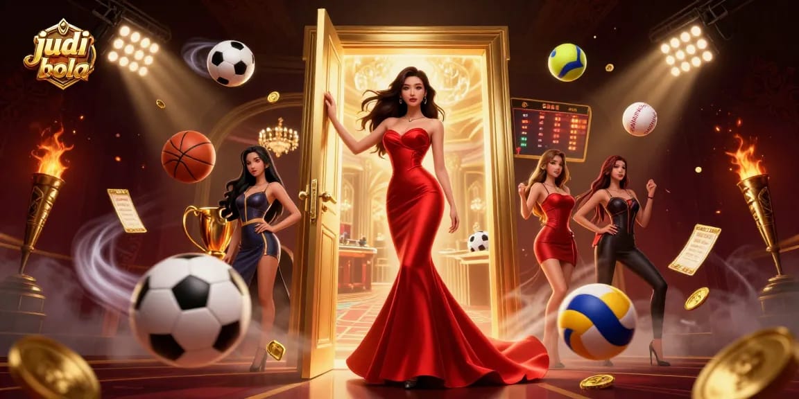 Betting in judi bola showcased vibrant sports elements and glamorous casino atmosphere.