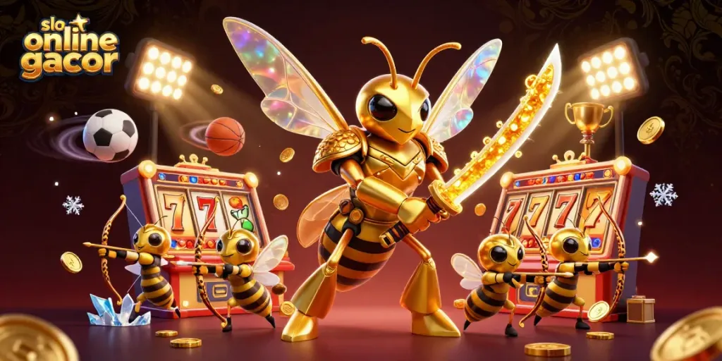 Experience thrilling gameplay with slot online gacor as a golden hornet samurai battles through vibrant casino elements.