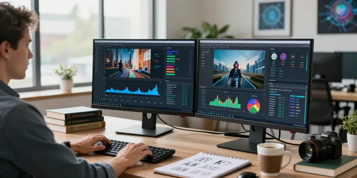 Data analyst using a free ai detector to analyze images in a modern workspace.