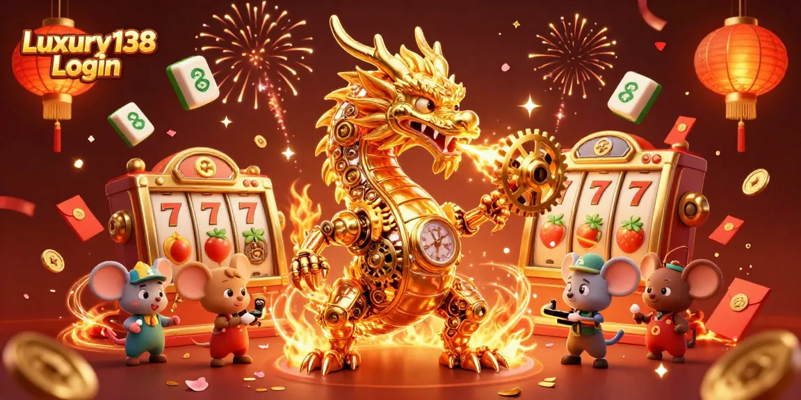 Engage in vivid Luxury138 Login experiences with a dynamic casino illustration showcasing a golden dragon and interactive elements.