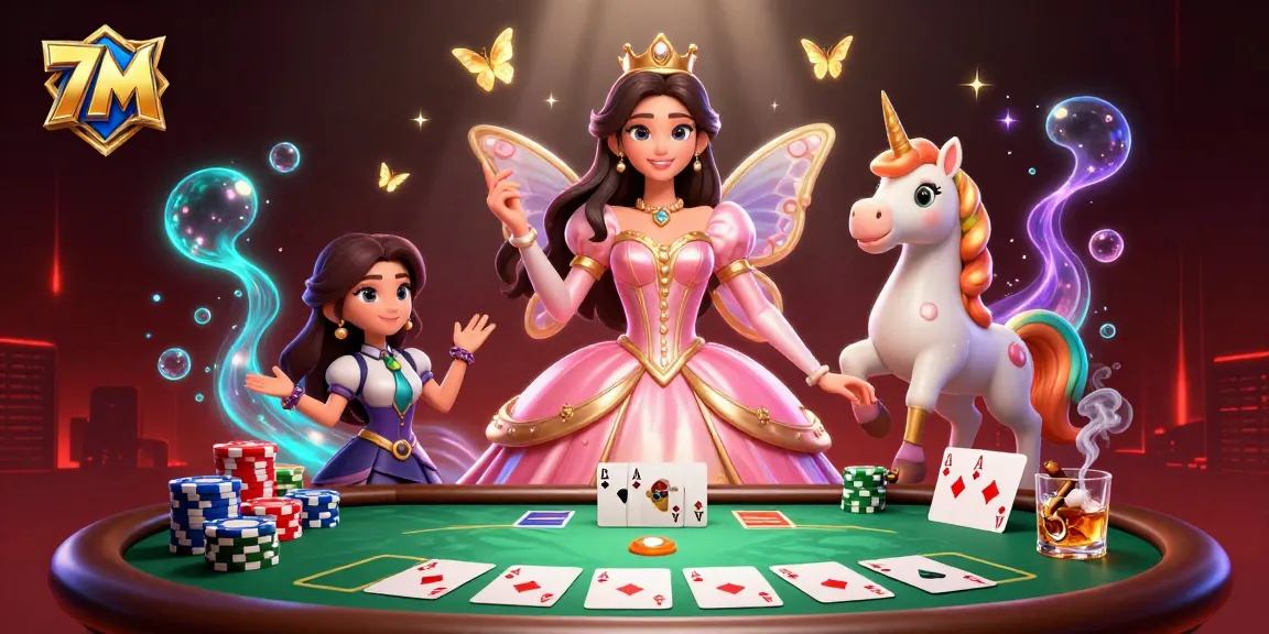 Bet on 7M with vibrant casino elements featuring a glamorous woman, poker chips, and dynamic gameplay.