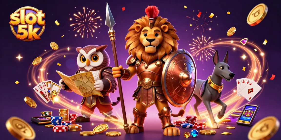 Experience the excitement of slot 5k with a dynamic 3D illustration featuring golden coins and thrilling games.