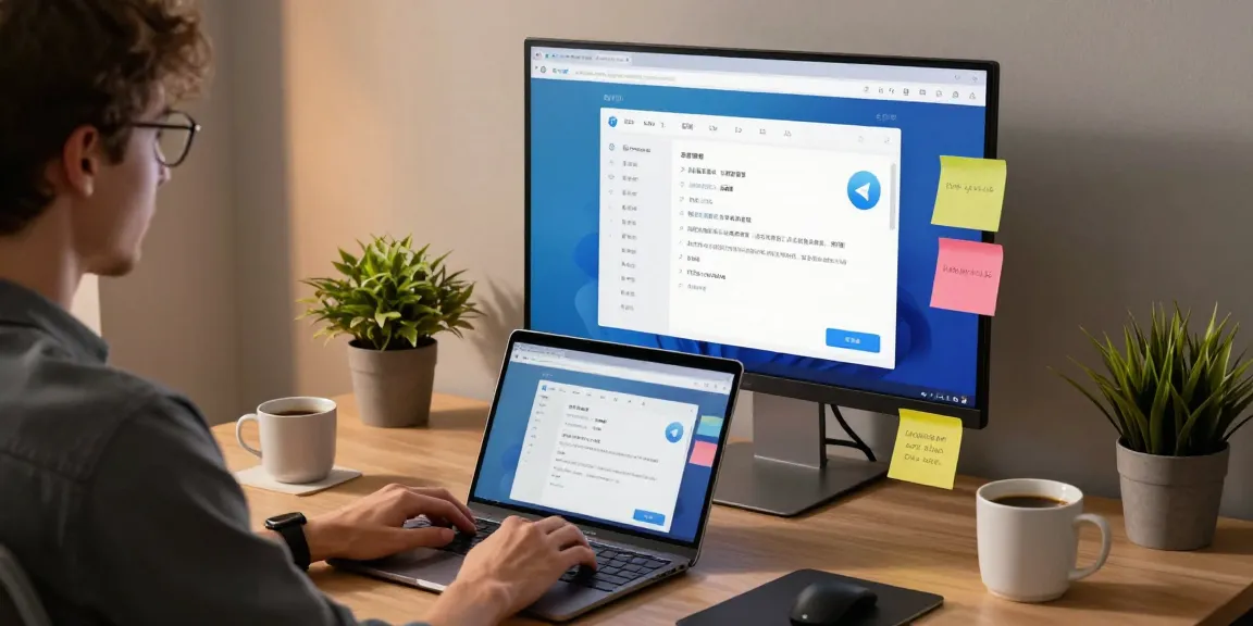 Customizing telegram china desktop interface with modern tech setup and vibrant workspace.