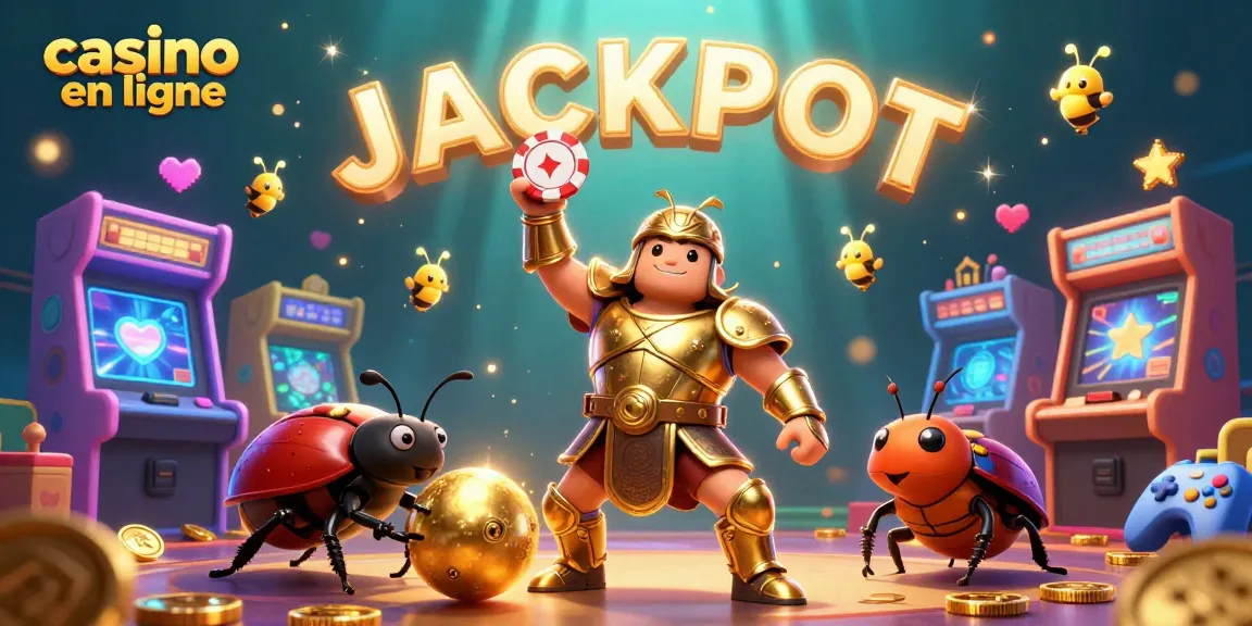 Découvrez le monde vibrant du casino en ligne avec un hérisson en armure dorée et des éléments de jeu.