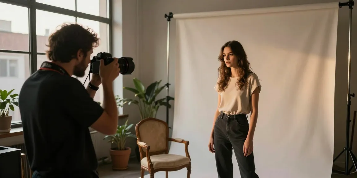 Ritratto Fotografico di un modello in studio con illuminazione drammatica e sfondo creativo