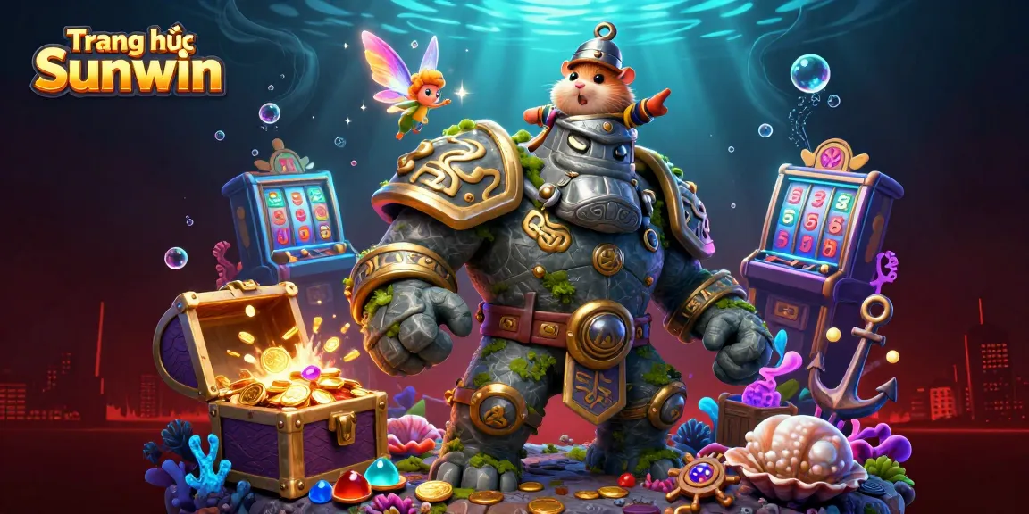 Experience the excitement of Trang chủ Sunwin with a golem guardian and magical elements in this casino scene.