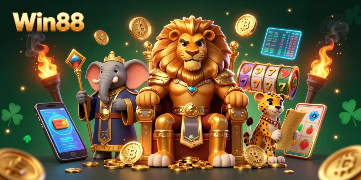 Experience the thrill of Win88 casino with vibrant characters and crypto elements showcasing excitement.