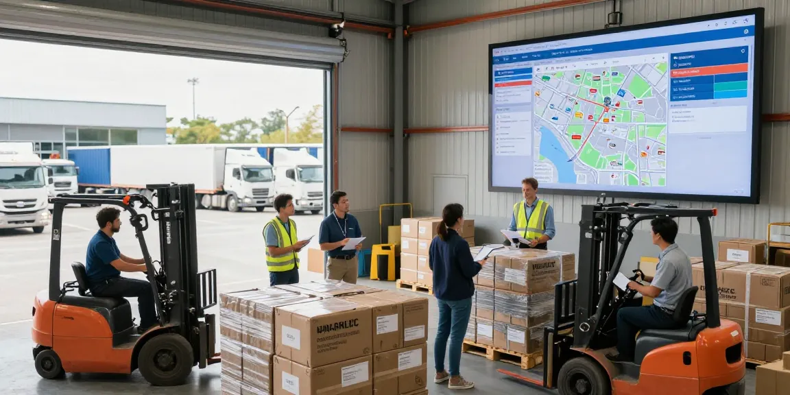 Internationaler Transport Dortmund, Team in einer Logistikzentrale diskutiert den Versand internationaler Frachten.