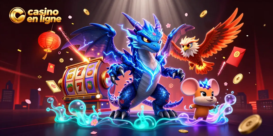 Jouez au casino en ligne avec des éléments de jeux animés, dragon tonnerre et ambiance festive.