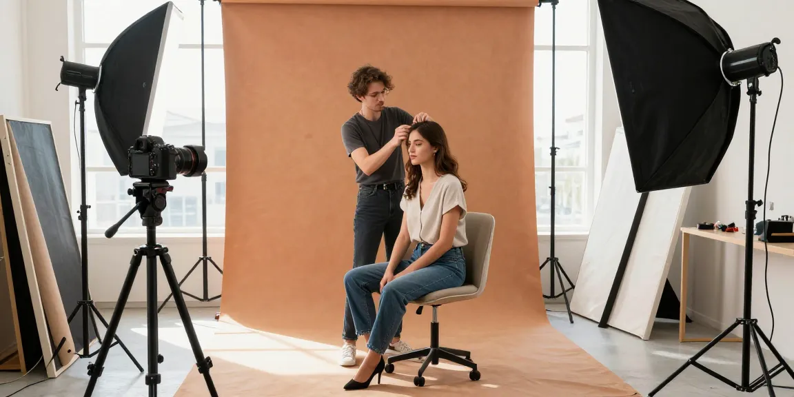 Ritratto Fotografico dans un studio de photographie professionnel avec un photographe capturant une pose engageante.